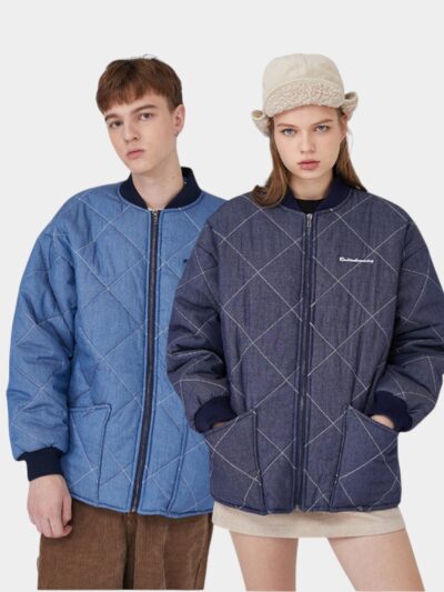 Unisex Checked pattern Long sleeves Quilted Jacket