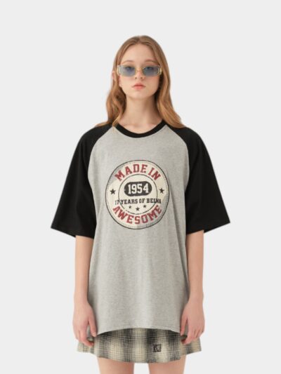 HeyHenry Harajuku contrast color raglan sleeve Hong Kong style couple bf short sleeve T-shirt men's Japanese loose summer ins fashion