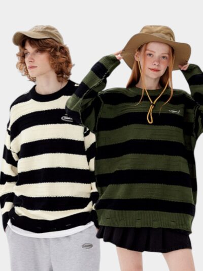 Unisex Striped pattern Long sleeves Knitted Jumper