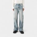 nirben denim | New personality button straight pants American light blue loose wide leg casual jeans men