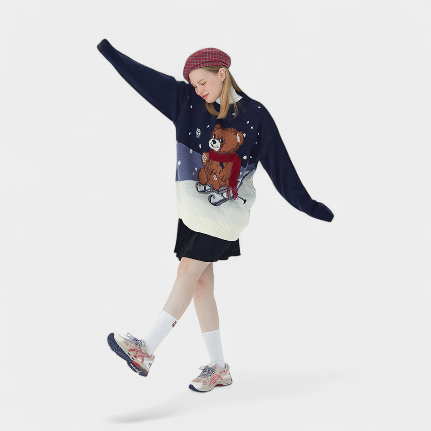 HeyHenry Christmas Sweater Bear Snowflake Cartoon Sweater Couple Autumn and Winter New Age-reducing Sweater for Men