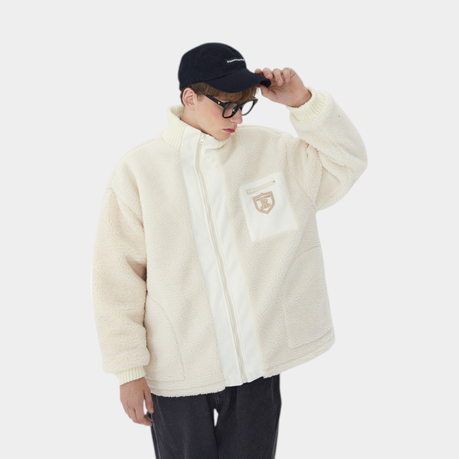 HeyHenry Collar Stitching Lamb Wool Coat Thickened Trendy Brand Korean Loose Cotton-padded Clothes Men's Couple Cotton-padded Jacket