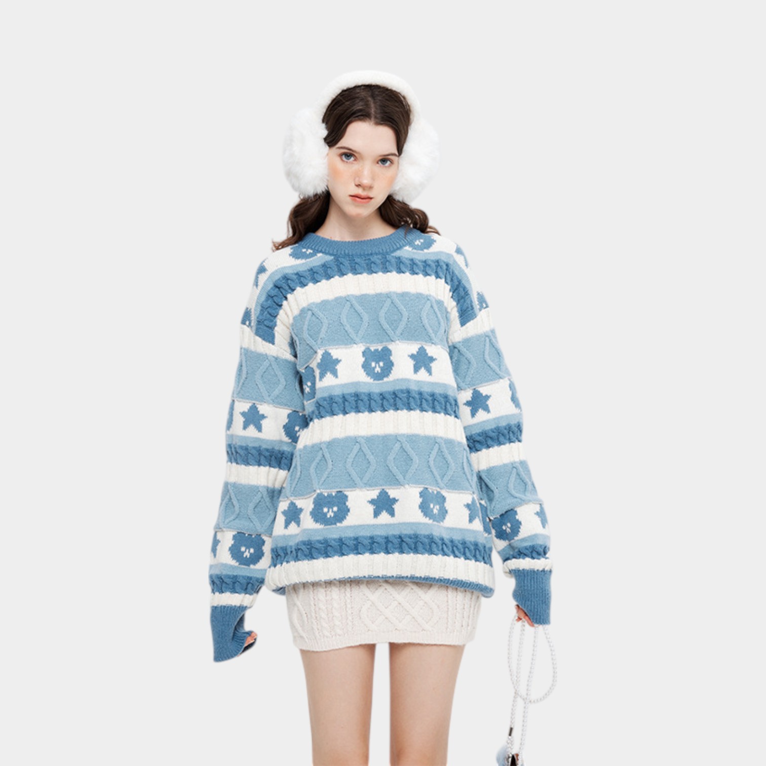 HeyHenry lazy style contrast color design round neck pullover long sleeve sweater sweater loose outer wear couple