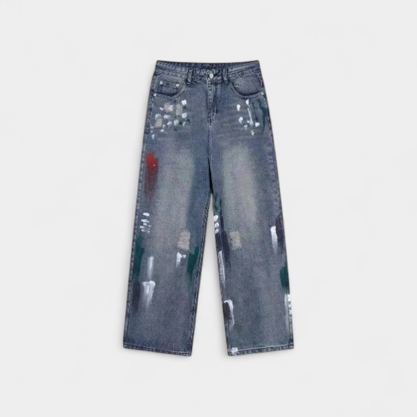 nirben Denim | Paint Washing Process Straight Tube Loose Jeans Men's Retro Youth Casual Pants Men's Tide