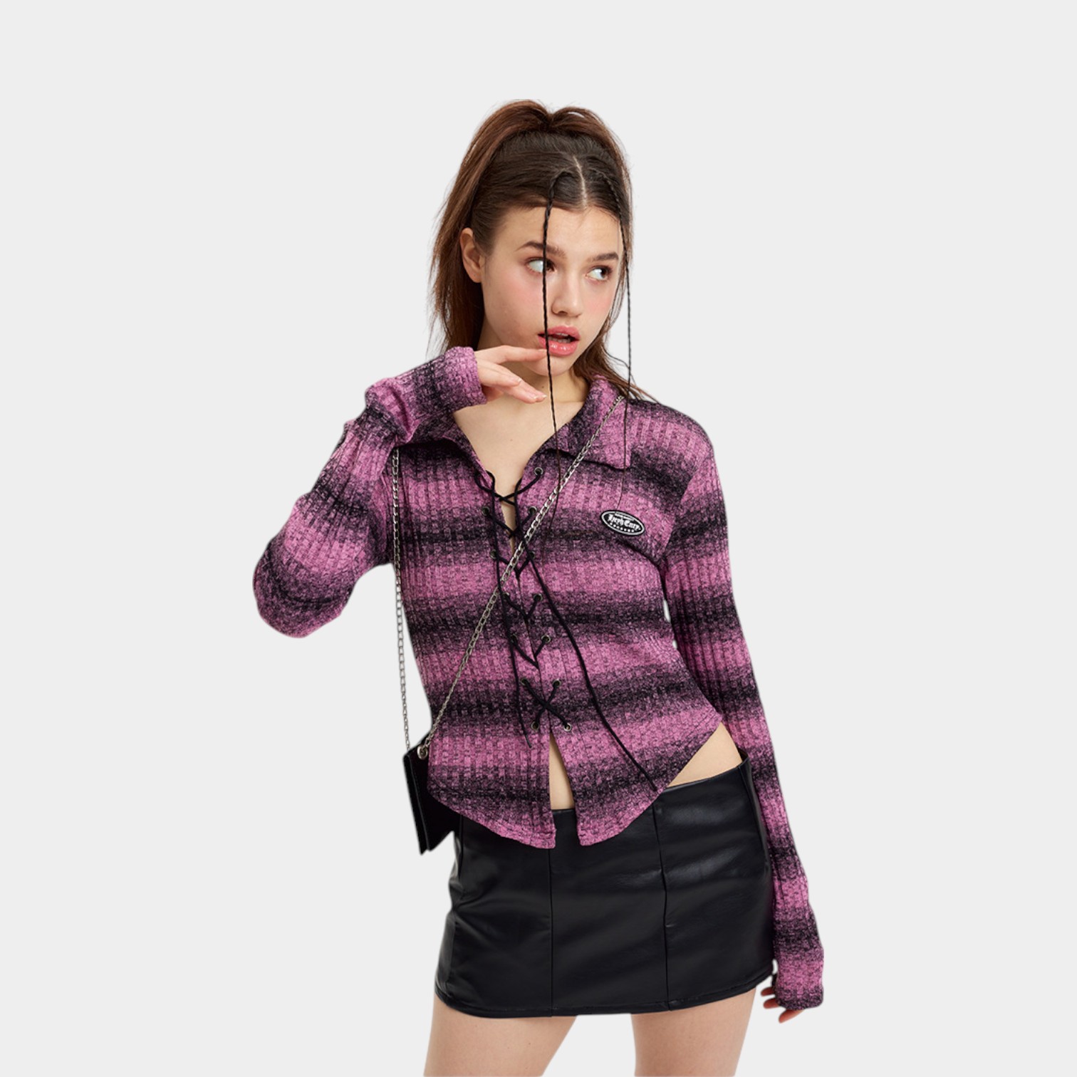 Women's Striped pattern Long sleeves Crop Top - Image 3