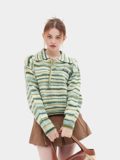 HeyHenry 2022 Autumn Strap POLO Sweater Gradient ins Sweater Lazy Style Sweater Striped Top
