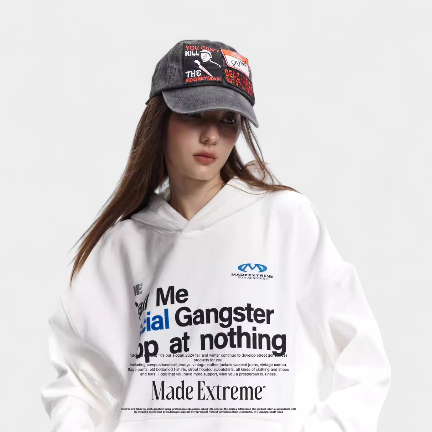 MADEEXTREME American Style Retro Letter Printing High Weight Base Casual Loose Hooded Sweat for Men and Women