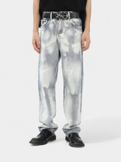 nirben denim | Homemade new tie-dyed jeans Korean retro loose straight trousers