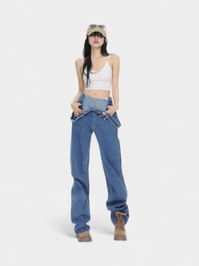 Orange Silk Women's# High Street Denim Suspenders Women's Summer New Korean Style Loose Small Black One-piece Trousers
