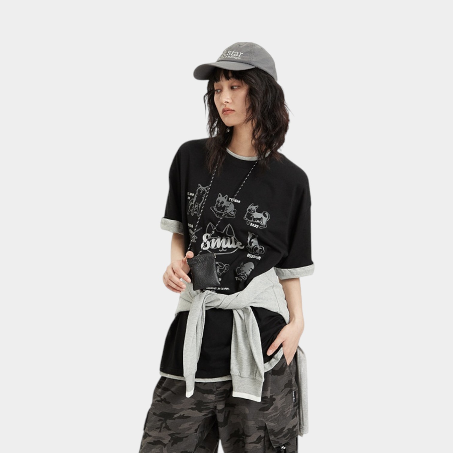 HeyHenry men's 2024 Summer round neck T-shirt loose fashion brand creative dog printed short sleeve couple top