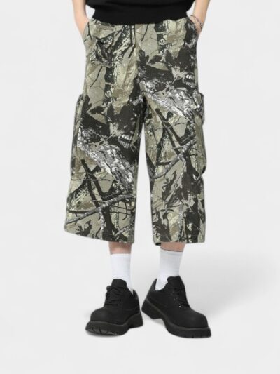 OREETA, cross-border custom American graffiti camouflage cropped pants summer tide brand cotton straight cropped shorts men