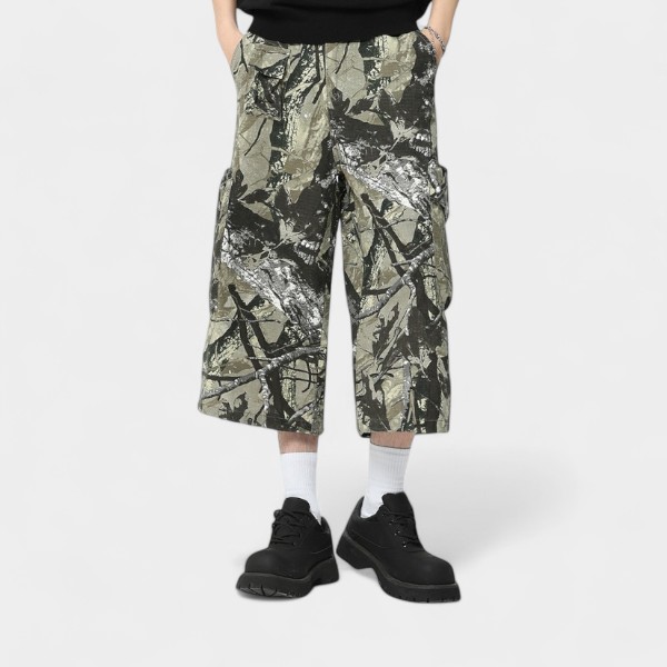 OREETA, cross-border custom American graffiti camouflage cropped pants summer tide brand cotton straight cropped shorts men