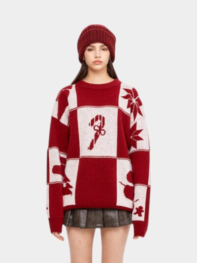 Women's Checked pattern Long sleeves Knitted Jumper
