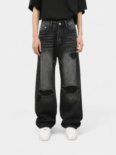 Nirben Denim | Ripped Washed Denim Wide Leg Pants New American Fashion Brand Street Loose Straight Jeans