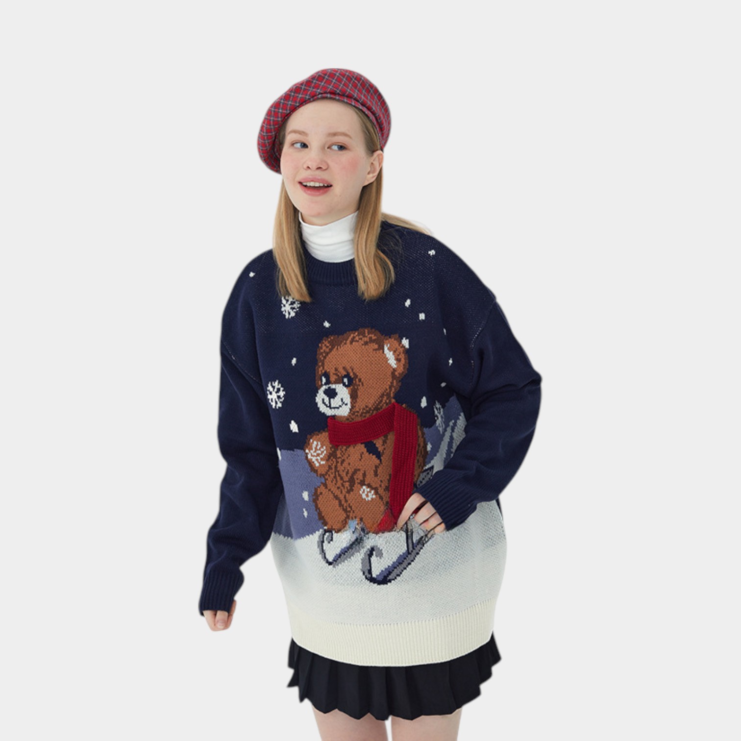 HeyHenry Christmas Sweater Bear Snowflake Cartoon Sweater Couple Autumn and Winter New Age-reducing Sweater for Men