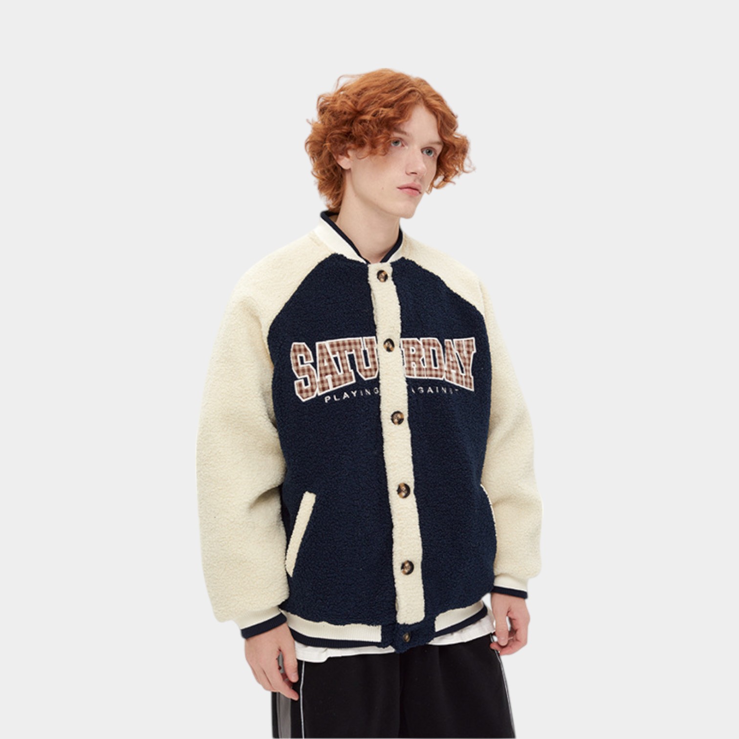 HeyHenry contrast color raglan sleeve baseball uniform cotton-padded clothes couple wear retro college style thickened coat top for men