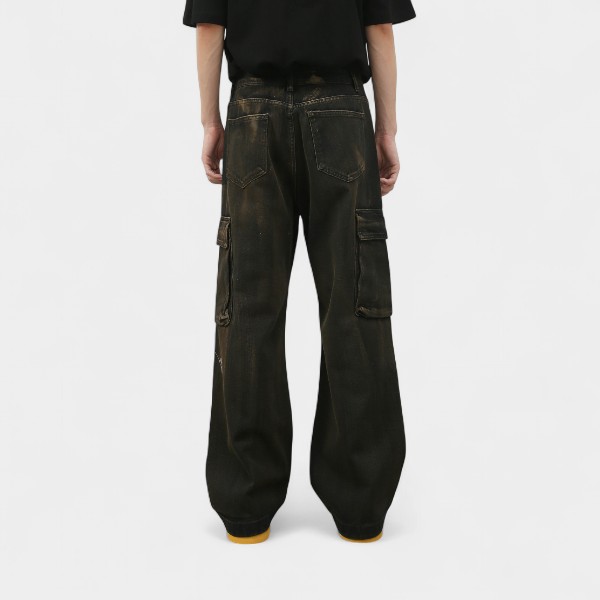 Nirben Denim | high street American retro multi-pocket frock jeans men's loose straight wide leg pants tide