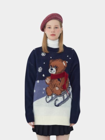 Unisex Anime/cartoon print Long sleeves Knitted Jumper - Blue, M