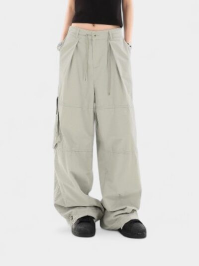 OREETA High Street Niche Personality Drawstring High Waist Overalls 2024 Fashion Brand American Pure Cotton Wide Leg Overalls