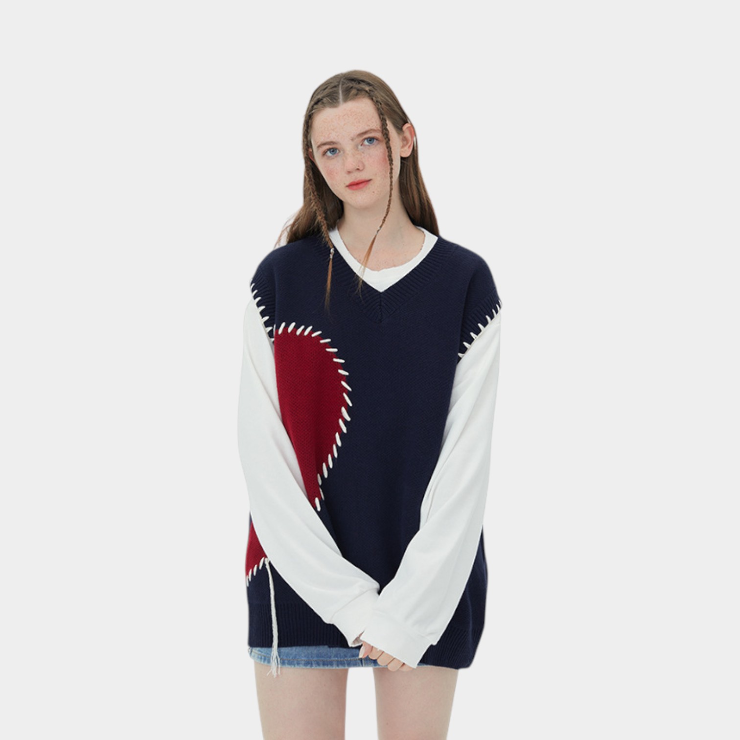 HeyHenry Heart Collar Sleeveless Vest Salt Style Couples Vest Hong Kong Style Retro Contrast Color ins Sweater Men's Fashion