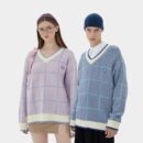 Unisex Checked pattern Long sleeves Knitted Jumper