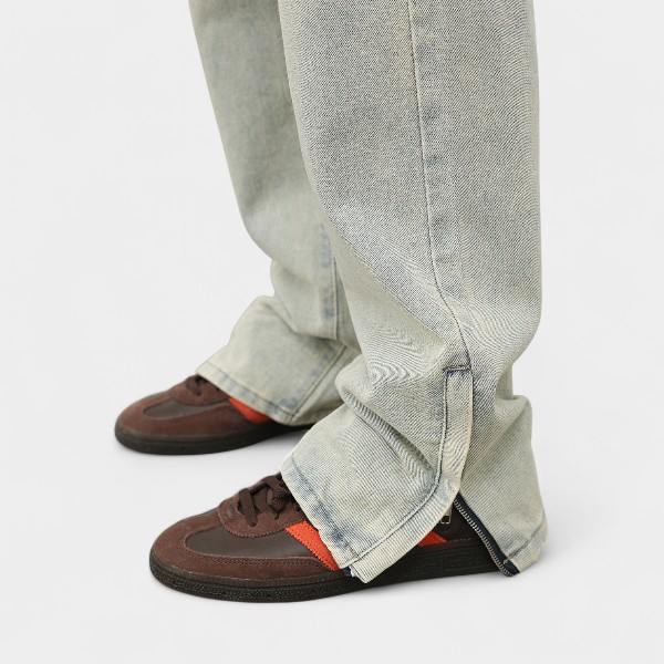 Nirben Denim | New American High Street Jeans Men's Loose Old Retro Washed Leg Zipper Pants