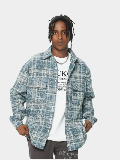 OREETA street fashion plaid long-sleeved shirt trendy brand plaid shirt 2024 spring and summer loose trendy men's stand collar shirt