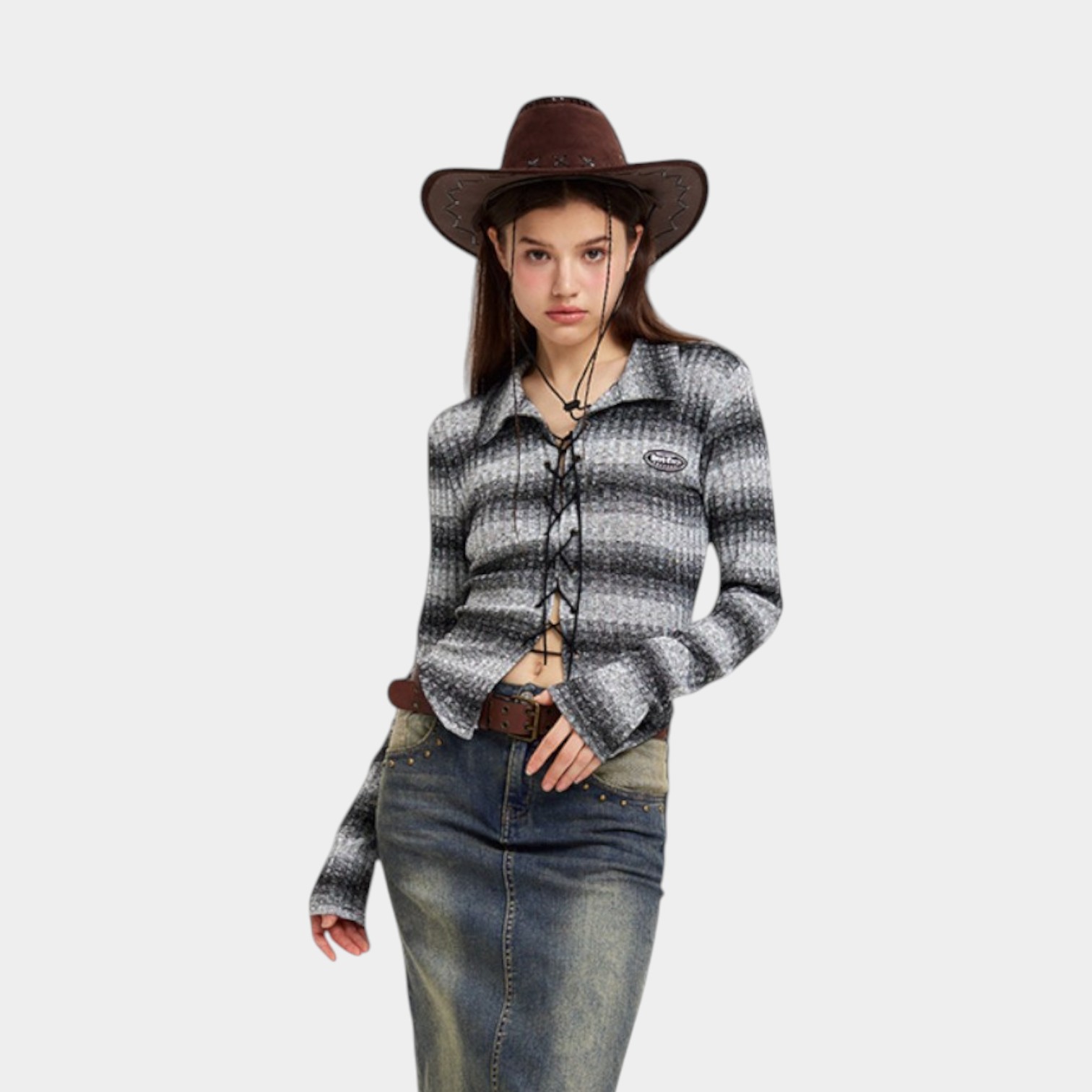 Women's Striped pattern Long sleeves Crop Top - Image 4