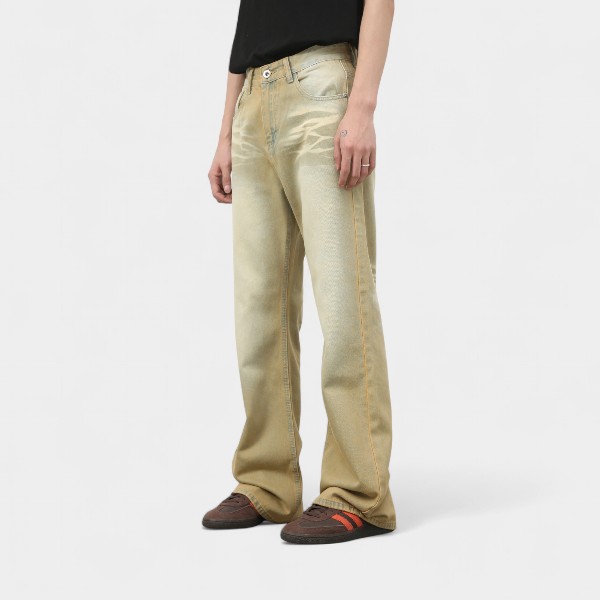 Nirben Denim | American High Street Washed Old Micro-La Jeans Men's Fashion Brand Loose Straight Pants