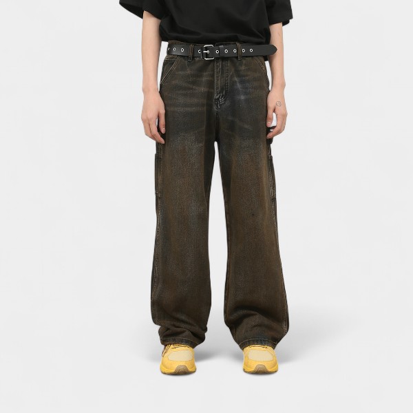 Nirben Denim | Waste Earth Style Old Washed Jeans Men's Loose Straight Tube High Street Tide Brand Design Sense Tide Brand