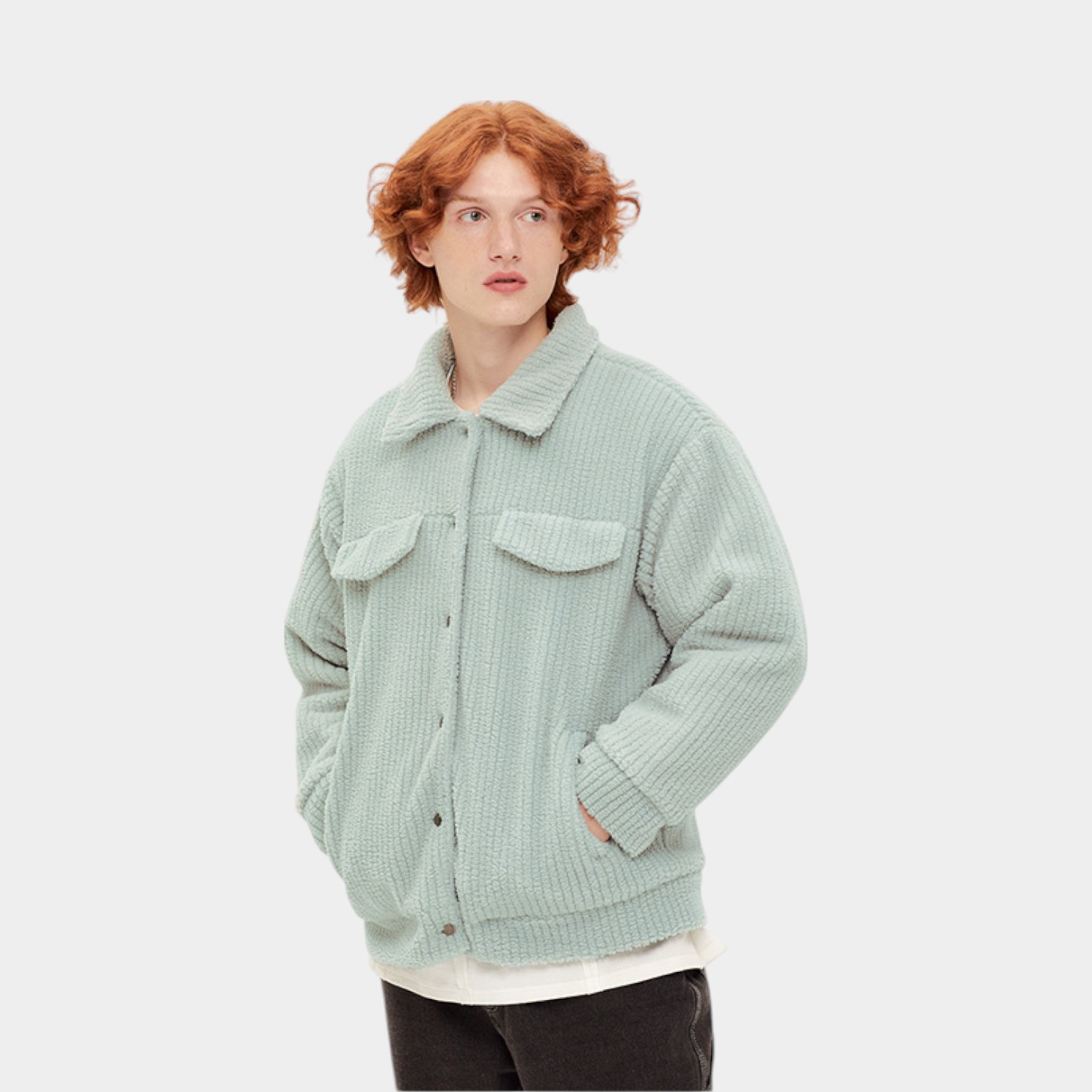 HeyHenry Vertical Stripe Lamb Wool Solid Color Cotton-padded Clothes Couple's Japanese Style Fresh Lapel Top Cotton-padded Coat Jacket