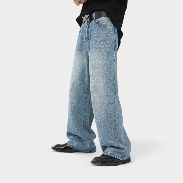 nirben Denim | Wide Leg Retro Jeans Korean Loose Straight Tube Slimming Joker Floor Mopping Dad Pants