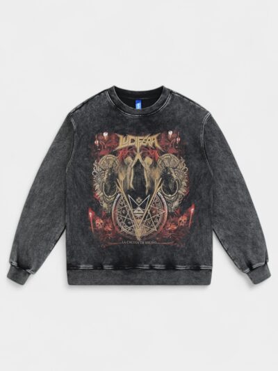 RFSD Men's Wear | 450g Heavy High Street Crewneck Wei Yi Men's Tide Brand Retro Washed Old Dark Print Loose