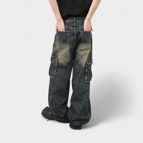 nirben Denim | American washed multi-pocket design workwear jeans men's high-grade European and American pants fashion