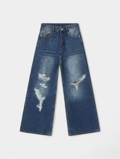 Nirben Denim | Vintage Washed Ripped Jeans Men's Summer Beggar Pants Loose Straight Pants