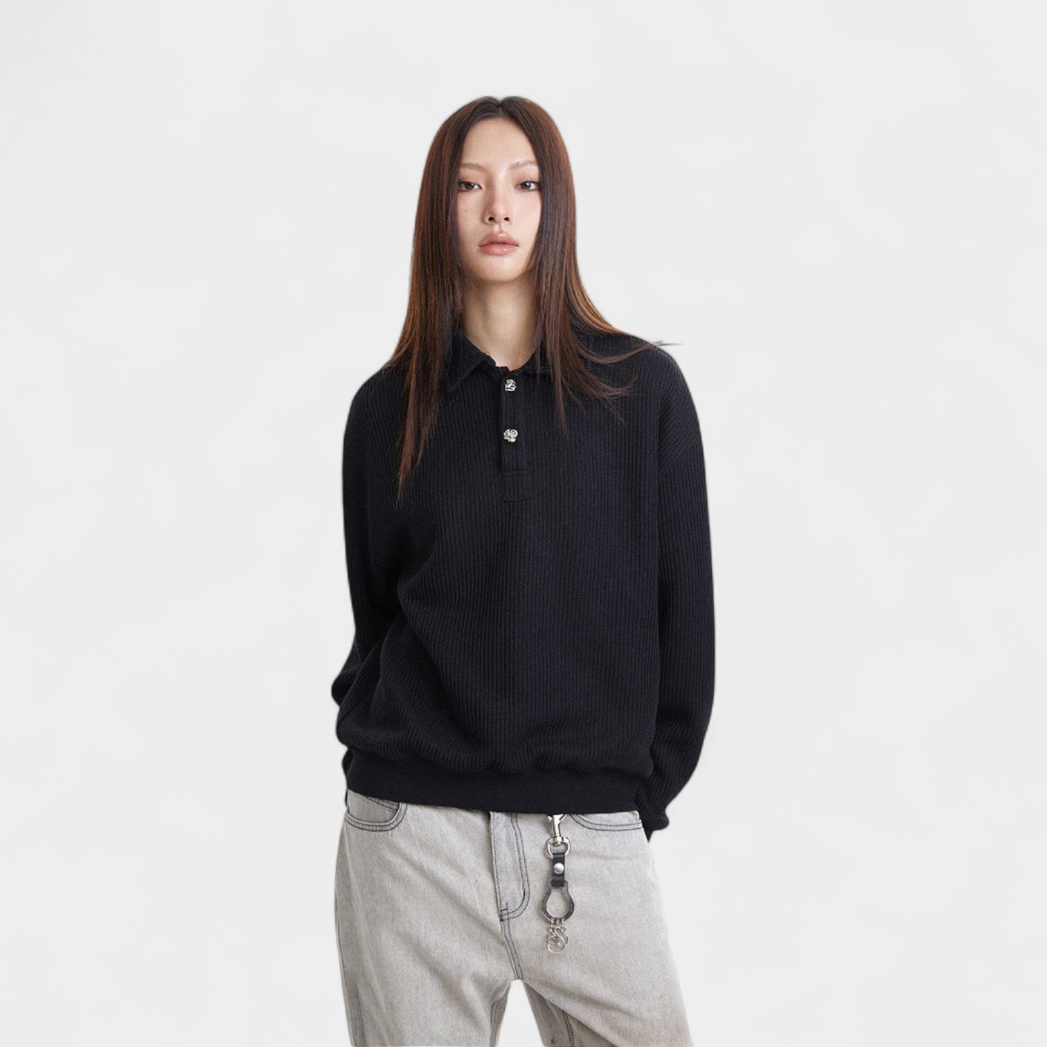 Women's Oversized Long sleeves Polo Shirt