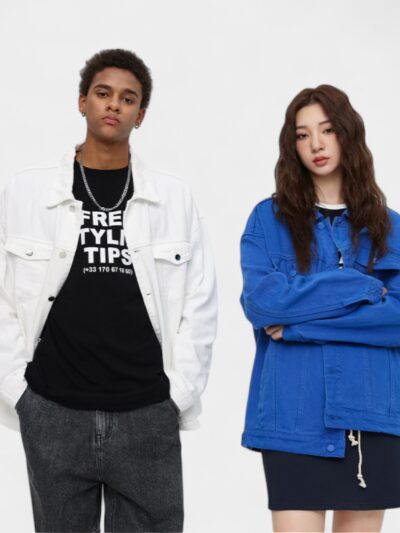 Unisex Text print Long sleeves Denim Jacket