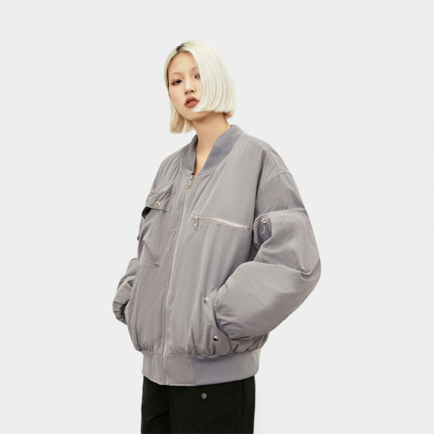 Women's Oversized Long sleeves Bomber Jacket - Image 3