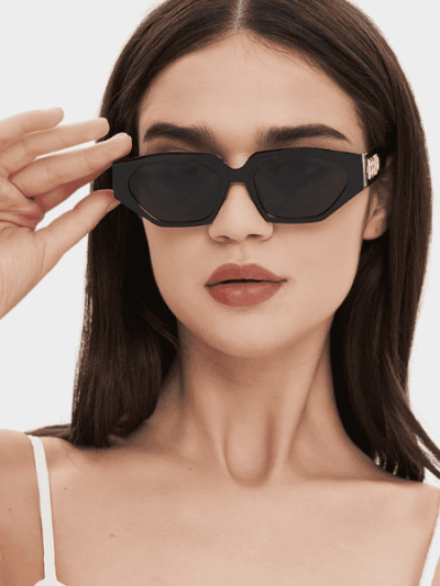 European and American style triangle cat's eye sunglasses 2025 new big logo fashion street super black sunglasses women's sunglasses