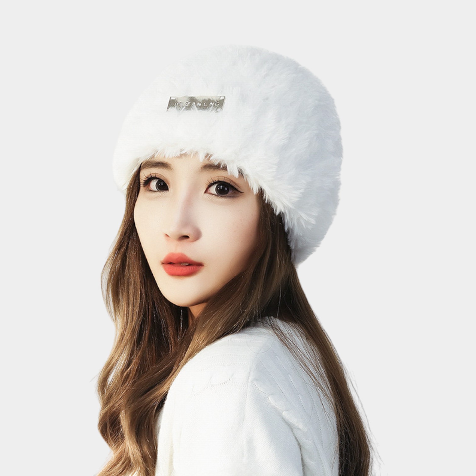 Face-looking small warm plush cold hat big head circumference wool hat metal standard autumn and winter women's all-match knitted toe cap