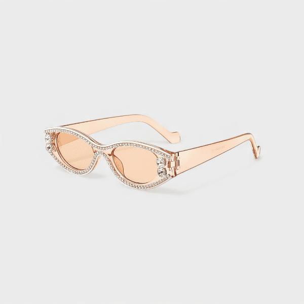 Retro European and American fashionable cat eye oval pearl diamond-embedded sunglasses women's net red photo concave shape sunglasses hot girl