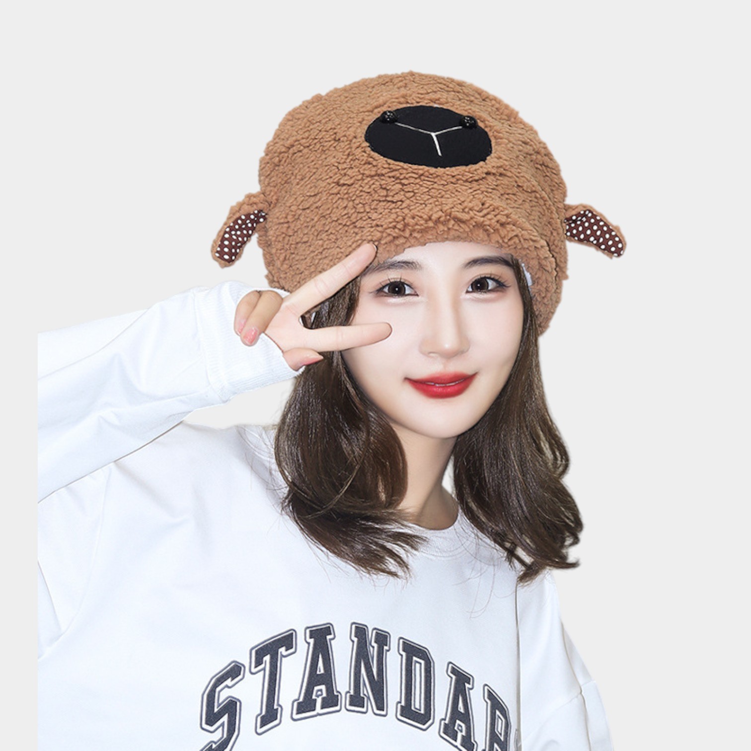 Sheep has a sheep Net Red Hat female winter Japanese sweet cute ears warm lamb plush pullover hat children