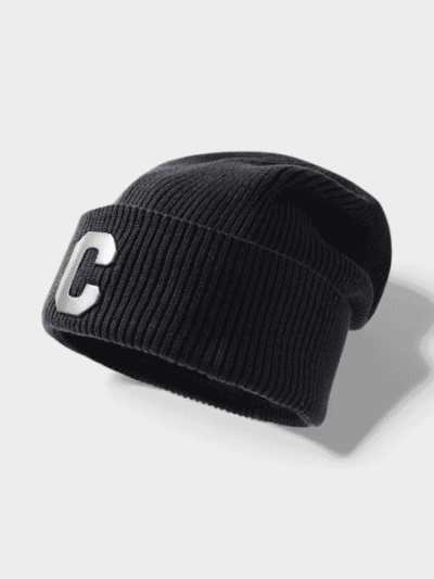 Autumn and Winter knitted hat solid color simple men's casual hat trendy all-match wool hat metal C standard Korean style cold hat