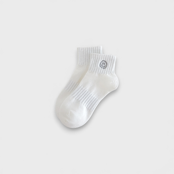 White Socks Women's Short Cotton Socks Spring and Summer Thin Japanese Cute Embroidered Smiley Sports Women's Low-Helping Socks