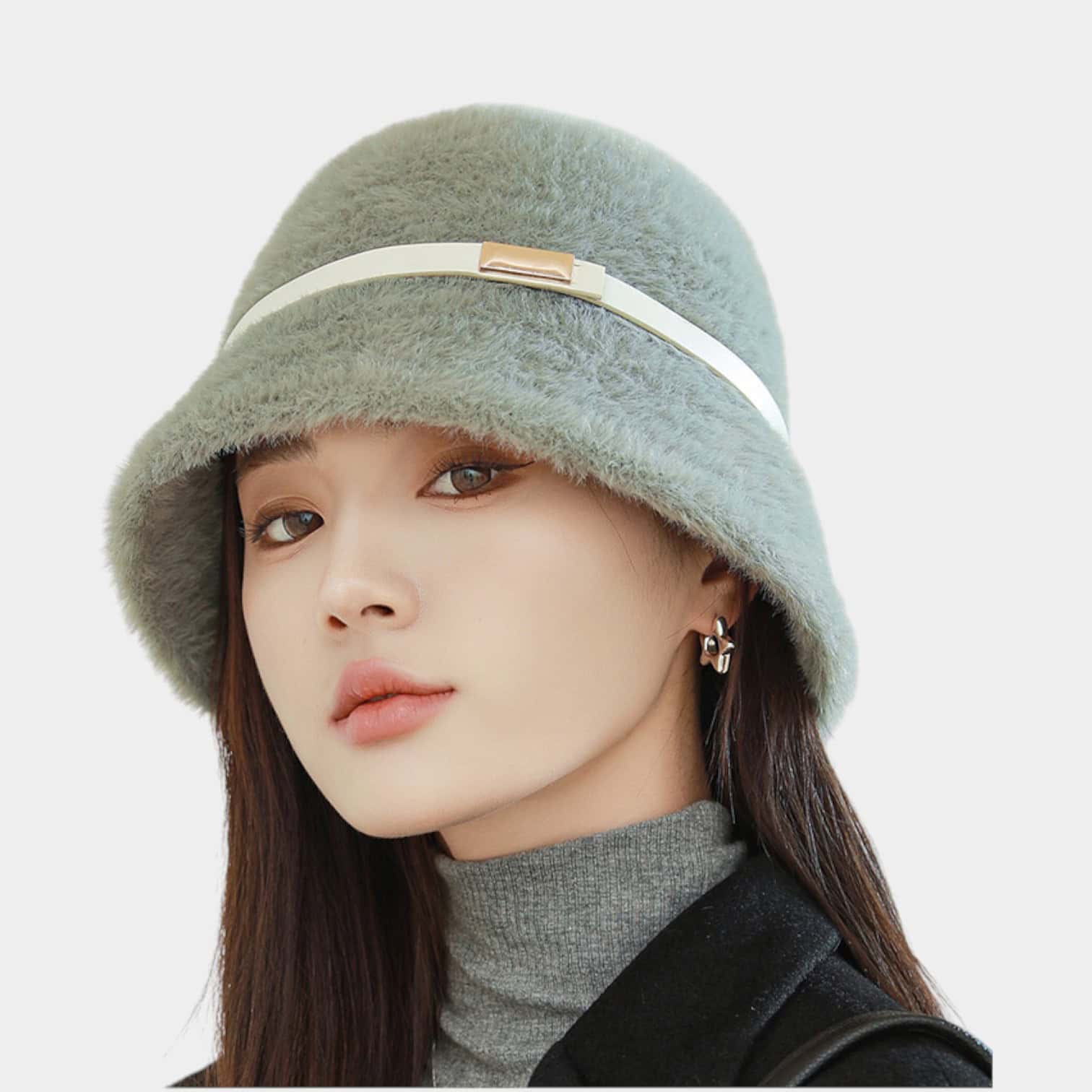 Women's Autumn/winter New Style Belt Buckle Fur Hat Elegant Lady High-end Feel Solid Color Warm Fisherman's Hat