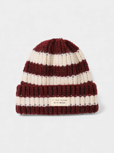 Vintage color matching striped knitted hat girls South Korea winter new fashion casual pullover wool hat net red hat
