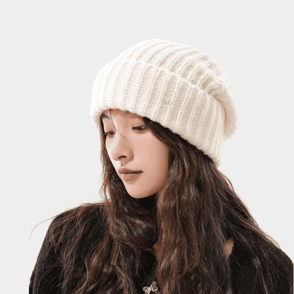 Winter New Women's Light board knitted hat versatile fashion solid color round top hat ins girls face-looking small casual hat