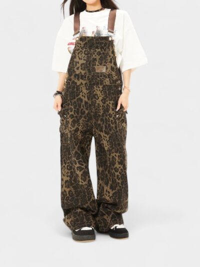 OREETA Autumn Retro Street Leopard Print Overalls Fashion Brand ins Style Design Loose Casual Jumpsuit