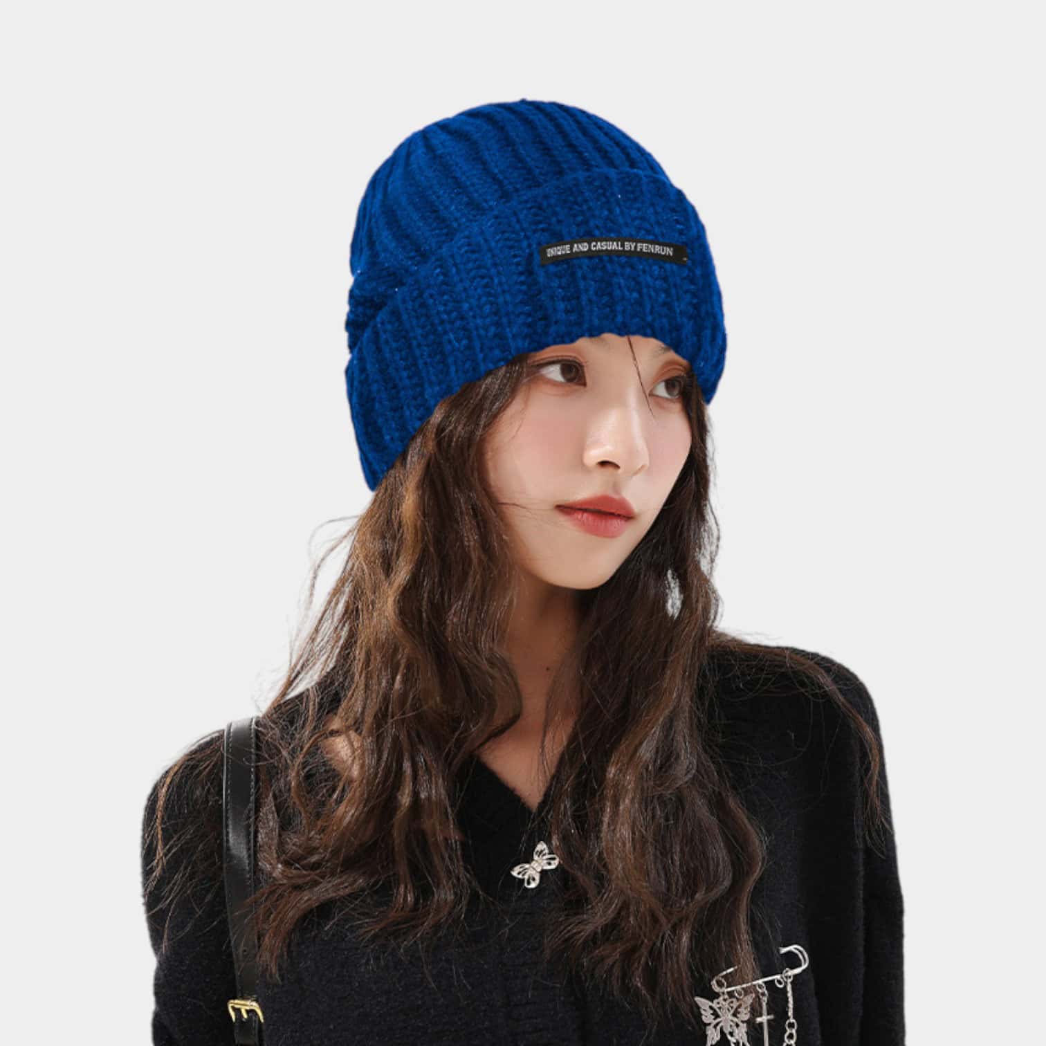 Winter new women's long cloth knitted hat Korean versatile face-looking small loose thick knitted ear protection warm pullover
