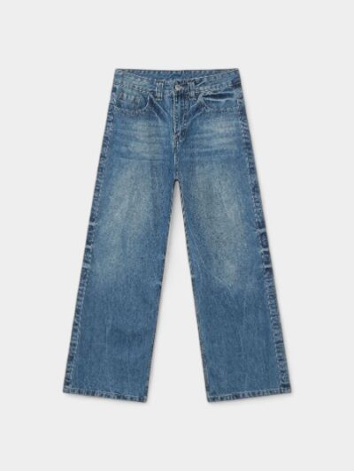 Nirben Denim | American High Street Lightning Water Ripple Blue Jeans Men's Trendy Loose Straight Wide Leg Pants